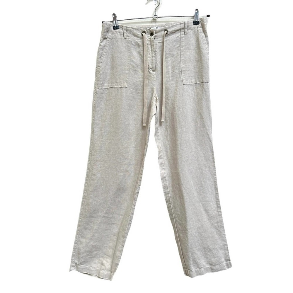 Charter Club Katherine Fit 100% Linen Straight Leg Cream Pants, Size 8 Petite